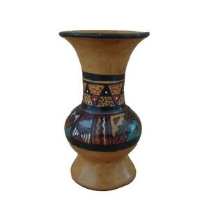 Cusco Peru Hand-Painted Pottery Vase Colorful Vintage Beautiful 4.5 Inches Tall